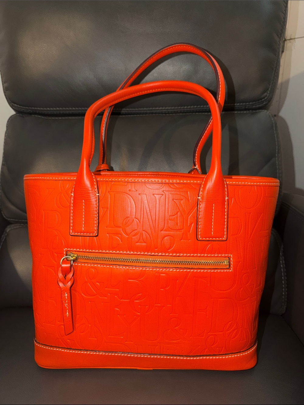 Dooney & Bourke Bright Orange Embossed Leather Tote - Picture 4 of 11